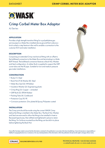 Crimp Corbel Meter Box Adaptor - AJ Series - Datasheet - WASK