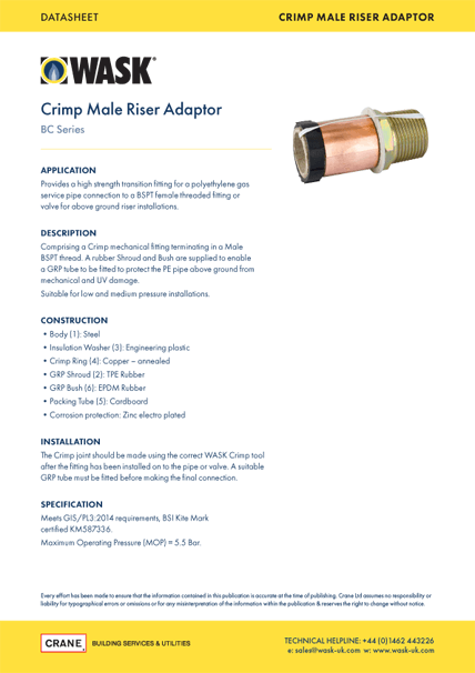 Crimp Male Riser Adaptor - BC Series - Datasheet - WASK