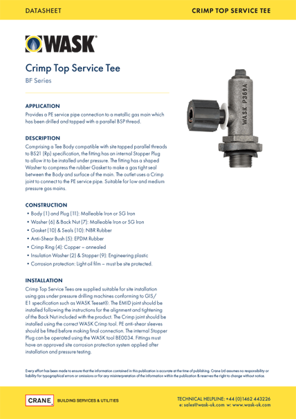 Crimp Top Service Tee - BF Series - Datasheet - WASK